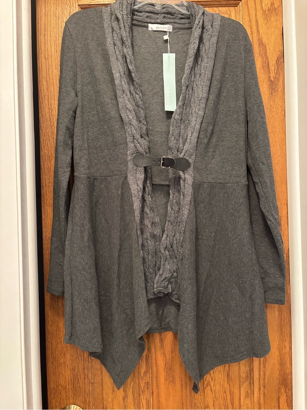 Dressfo Women’s Dark Gray Long Sweater Cardigan Large